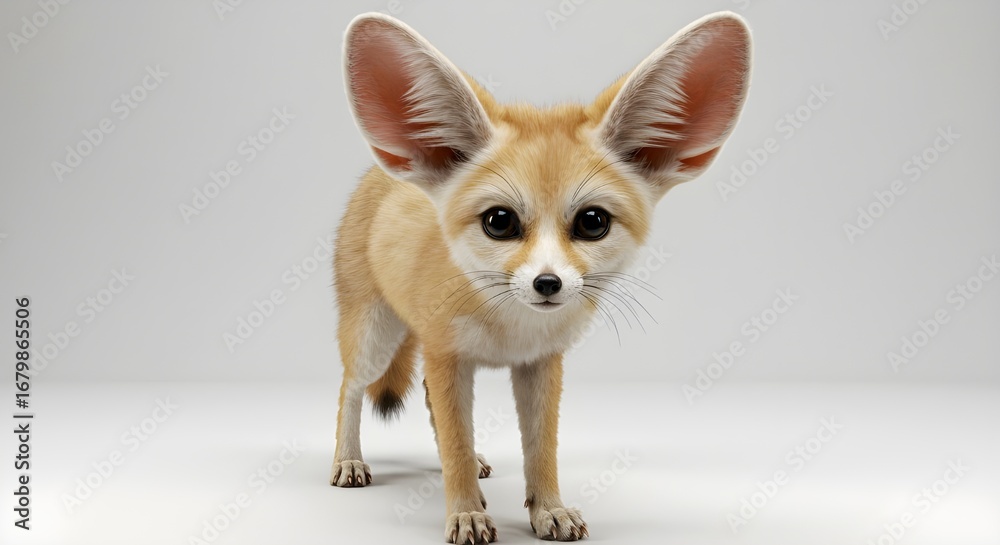 Obraz premium Fennec fox with detailed fur and expressive eyes, isolated on white background.