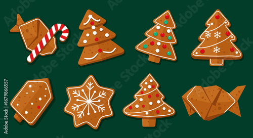 Festive Gingerbread Cookies: Christmas Tree Snowflake Candy Cane and Origami Shapes.