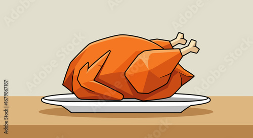 Cartoon Roasted Turkey on a White Plate.