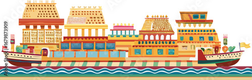 Ancient Egyptian boat filled with numerous people, showcasing traditional design and cultural significance.
