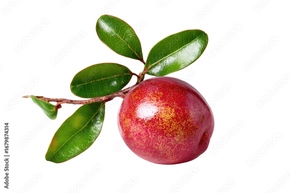 Fototapeta premium Single Red Tropical Fruit with Leaves on Transparent Background