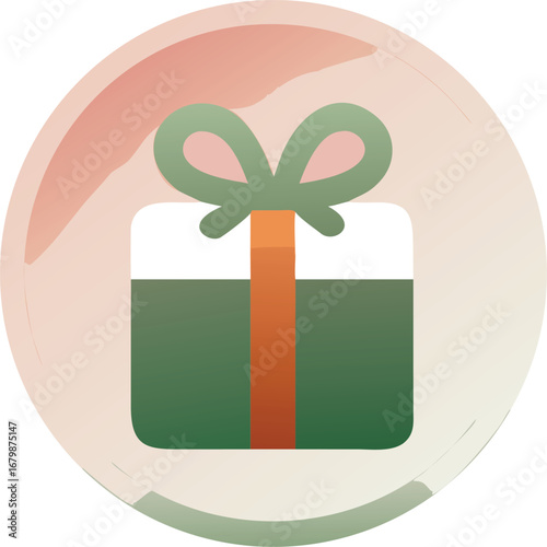 A green and red gift box adorned with a large bow on top, ready for giving.