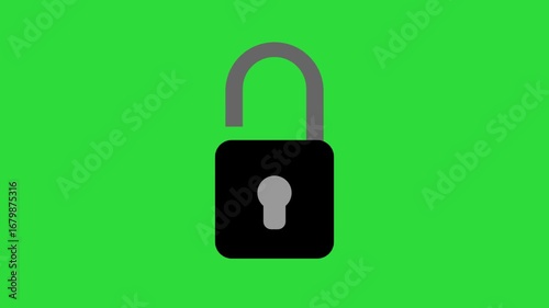 Animation of unlocked padlock on a green screen. Concept of security, access, and freedom.