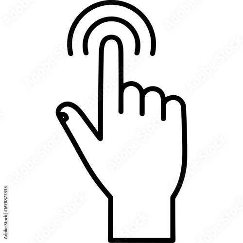 Hand touching screen with touch gesture outline icon, transparent background  