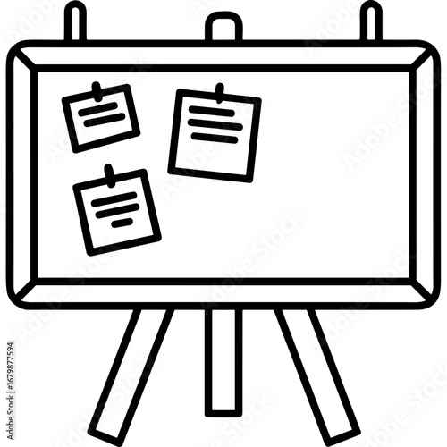 Outline icon of a board with sticky notes on a wooden easel  
