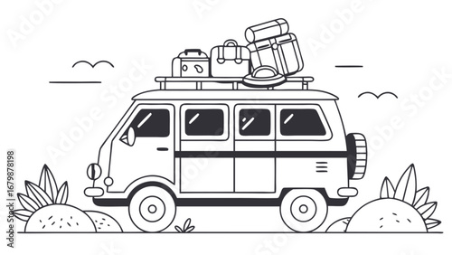 Illustration of a van packed with luggage for a trip or vacation