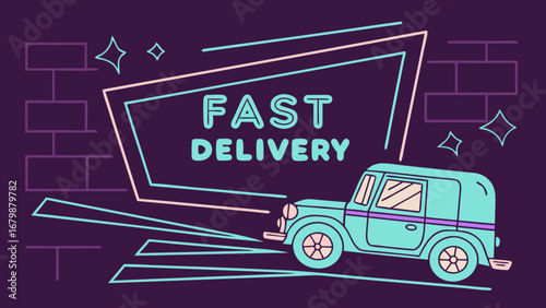 Fast Delivery Van with Neon Sign