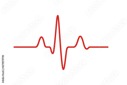 Heartbeat red line vector. EKG cardio pulse symbol for medical and healthy concepts. Abstract cardiogram wave trace on isolated background. Lifeline rhythm graphic illustration.
