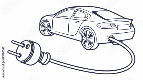 Electric car charging plug drawing - sustainable transportation concept