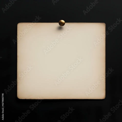 Nota vintage com papel antigo fixado com pin de metal em fundo preto