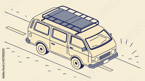 Retro Van on the Road Traveling in a Classic Camper Adventure