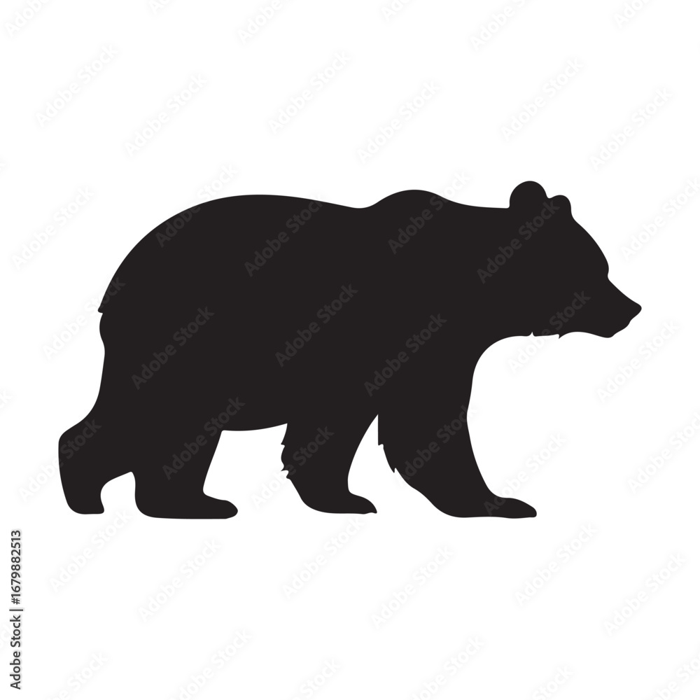 Fototapeta premium Black silhouette of a bear walking on a white background animal wildlife