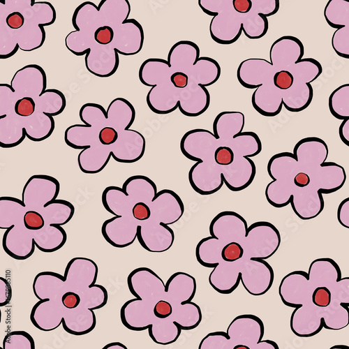 Patrón sin costuras de flores rosadas en fondo beige. Fondo floral colorido. Estampa textil.