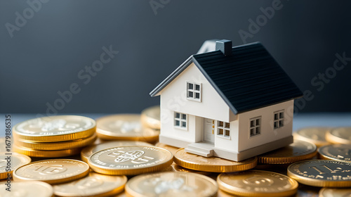 Close-up of House Model on Gold Coins
