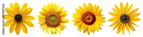 PNG Vibrant sunflowers in a row, element set on transparent background