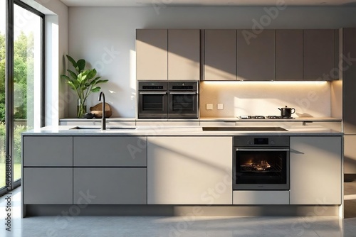 Modern kitchen featuring a built-in oven seamlessly integrated into a sleek countertop, offering a clean and stylish design for culinary enthusiasts , oven, home design, granite