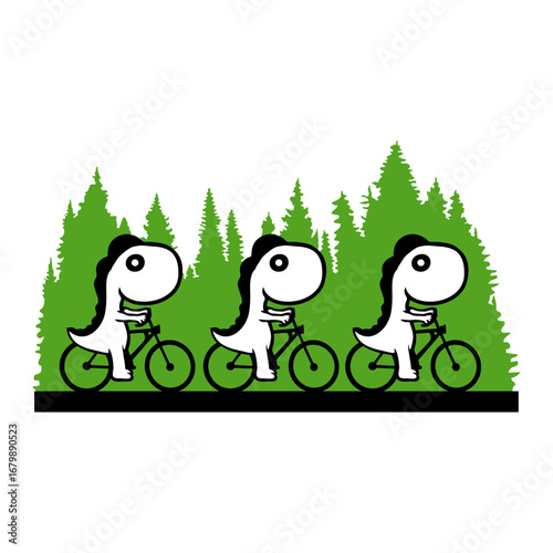 3 Dino Bicycle Bike Tour Rider Trees Nature Forest Team Three Friends