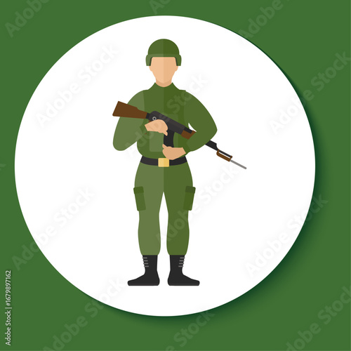 Soldier in Uniform with Weapon Vector Illustration of Armed Forces Member