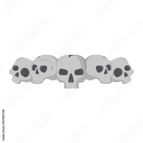 A row of eerie human skulls, representing mortality, danger, and the macabre side of life