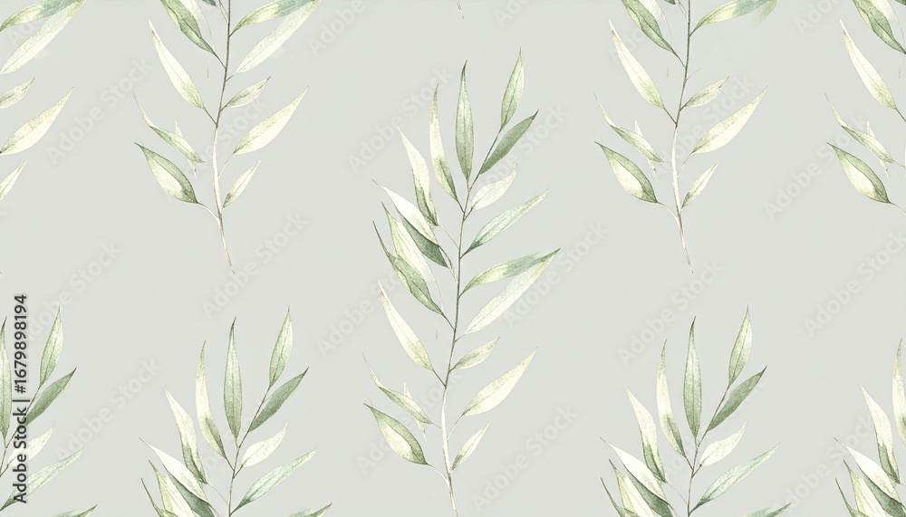 Fototapeta premium Seamless Watercolor Botanical Sprig Pattern with Airy Grey Background