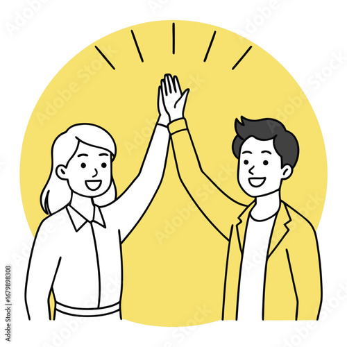 Diverse coworkers celebrating success with high five business celebration
