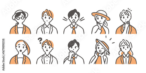 Diverse people expressing emotions and thoughts faces expressions
