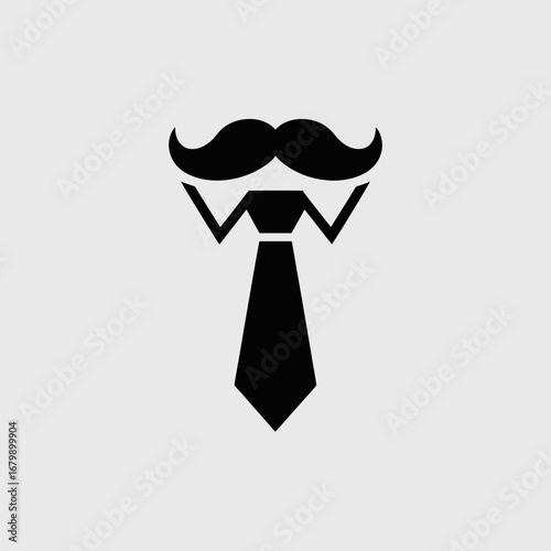 Stylized black mustache and tie icon on a light gray background