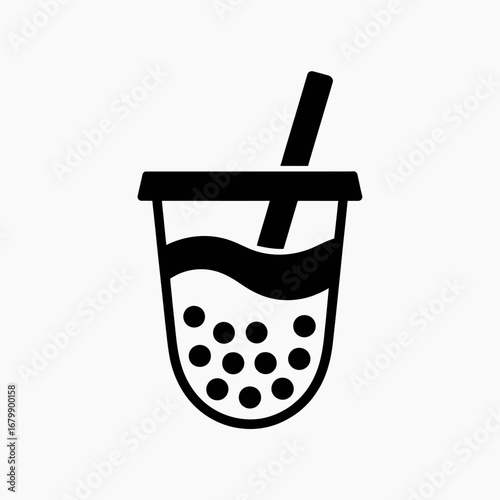 Simple black and white icon of a bubble tea drink with straw