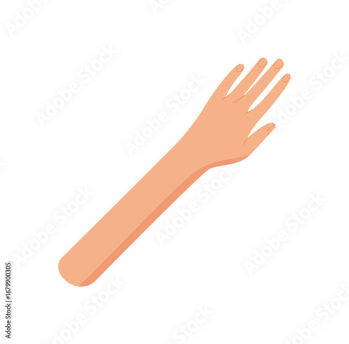 Open hand with raised fingers in cartoon graphic style. Raised human gesture as diverse symbol. Minimal colorful art for creative concepts, backgrounds, or banners.