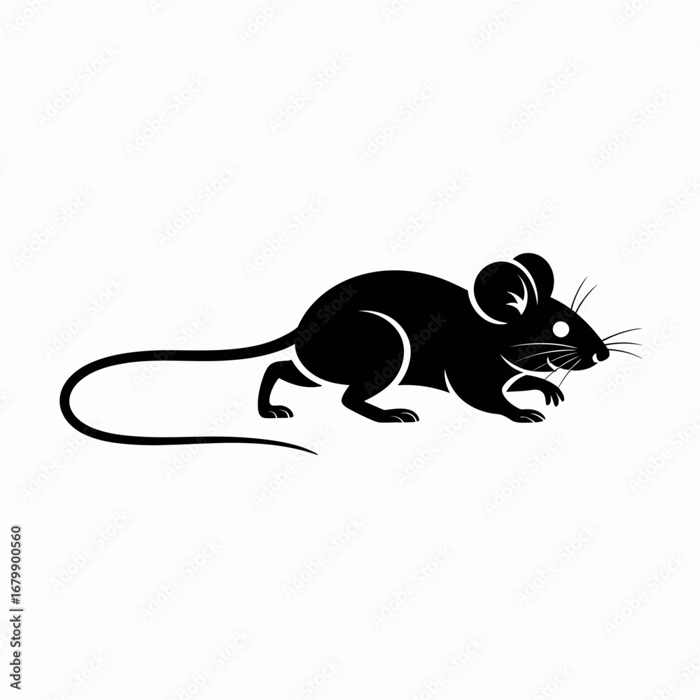 Obraz premium Black silhouette of a mouse running on a white background