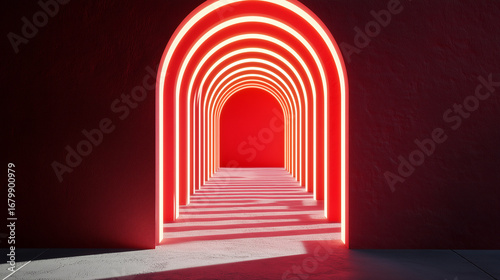 Surreal abstract red chamber illuminated by moody, cinematic lighting, soft gradients blending into deep shadows, AI generated