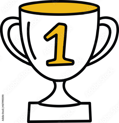 Vector art of gold trophy cup with number one, symbolizing victory, achievement, and success in competition, representing the reward for dedication and hard work