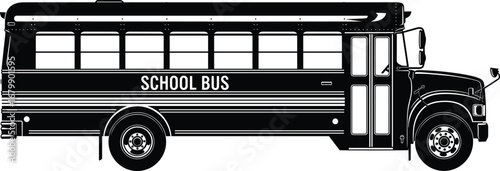 Silhouette school bus side view, transportation vehicle, student transport, education concept, black vector art, public transport illustration, safety travel, academic commute design