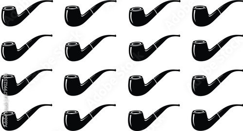 Smoking pipe icons, vintage tobacco pipe set, black silhouette, classic design, retro style, isolated vector, pattern grid, collectible illustration, gentleman accessory, seamless
