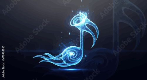 Ethereal blue musical note a visual representation of sound and music.