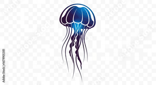 Artistic jellyfish illustration with vibrant blue and purple gradient.