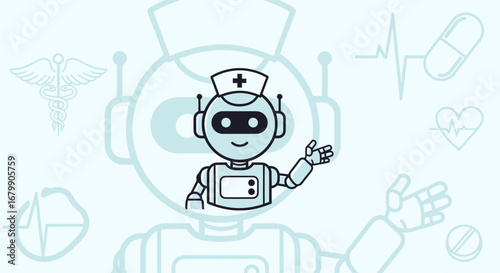 Friendly Robot Nurse Waving Healthcare Technology.