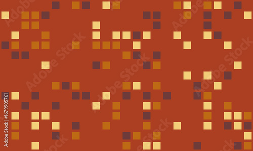 Abstract geometric pattern of scattered squares in earthy tones.  Perfect for backgrounds, textiles, or digital design projects conveying concepts of randomness, data, or connectivity.