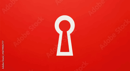 White Keyhole Symbol on Red Background: Security and Access.