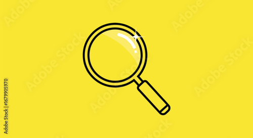 Magnifying Glass Line Art on Yellow Background.