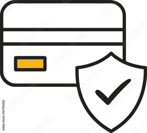 Credit card with a shield isolated on white background, representing secure payment and financial protection, ensuring safe online transactions and safeguarding personal banking information