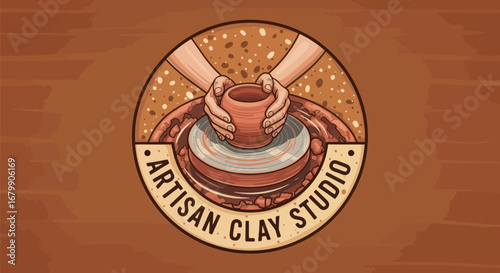 Artisan Clay Studio: Hands Shaping Clay on Pottery Wheel.