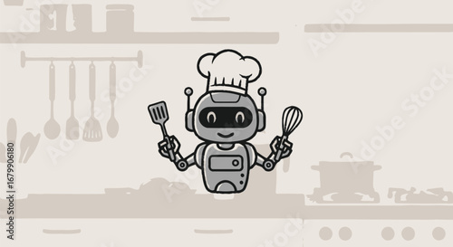 Robot Chef with Spatula and Whisk.