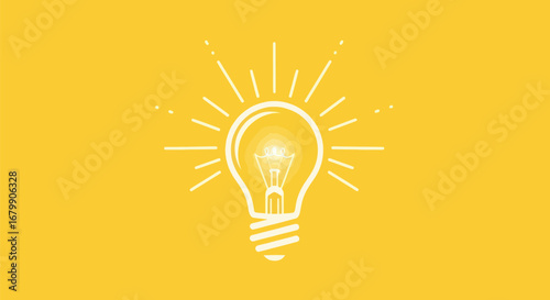 Bright Glowing Light Bulb Icon Symbolizing an Idea.