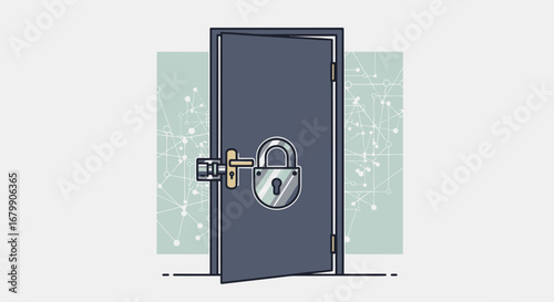 Locked Door Illustration with Padlock and Bolt.