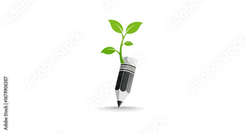 Pencil with a green sprout growing from its eraser symbolizing growth and creativity.