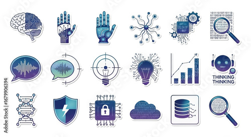 Wallpaper Mural Assorted AI icons are presented in a digital technology themed graphic with circuit patterns. Torontodigital.ca