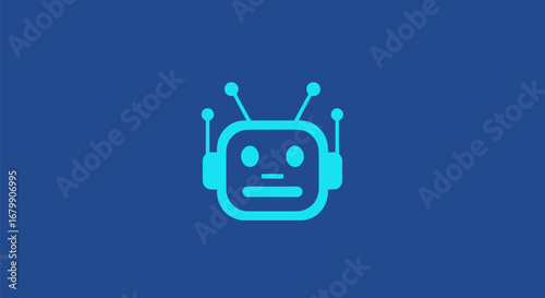 Simple light blue robot head icon for technology and AI.