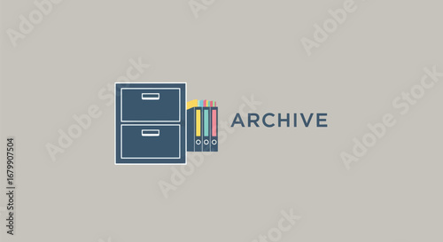 Filing cabinet and archive text symbolizing document organization and data management.