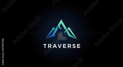Gradient Mountain Range Logo with TRAVERSE Text.